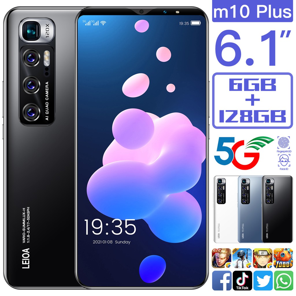 M10 Plus Handphone Android HD Layar Murah 5G hp 6.1 Inch 6GB RAM 128GB ROM 4800mAh Smartphone