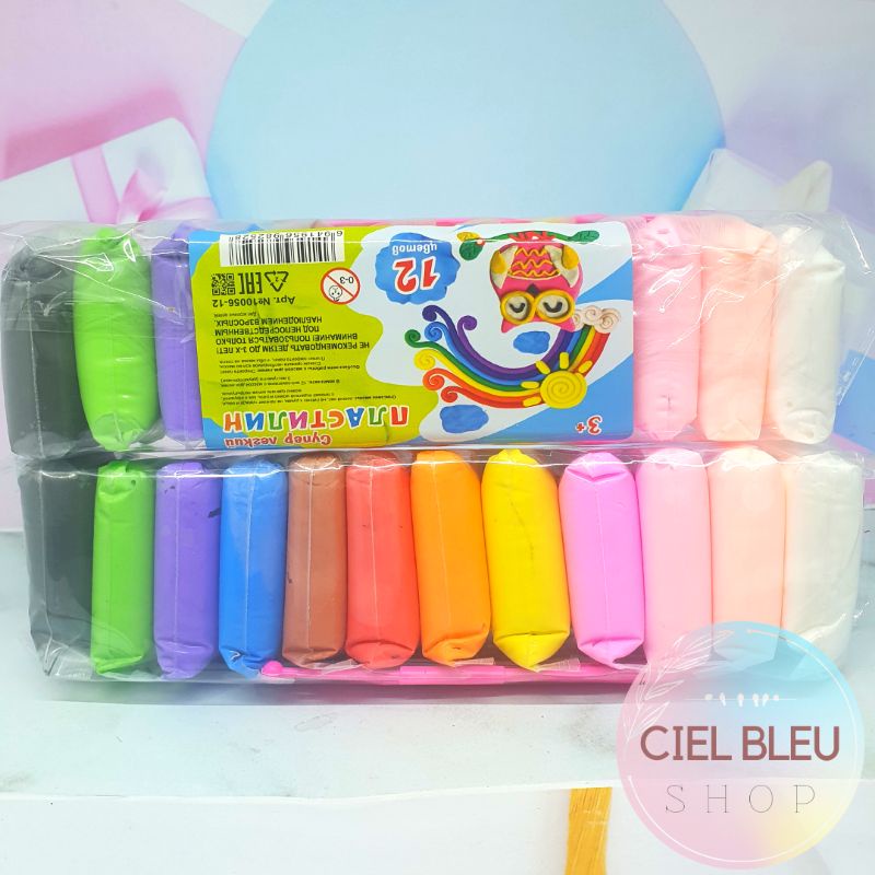 12 in 1 Clay Polymer Super Light Rainbow / Clay Warna Mainan Lilin Plastisin Clay Anak 12 in 1 Murah! / CIEL BLEU SHOP