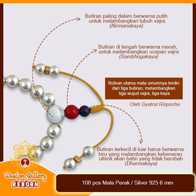 Tasbih / Mala Buddha 108 pcs Silver 925 6 mm Premium bahan Perak