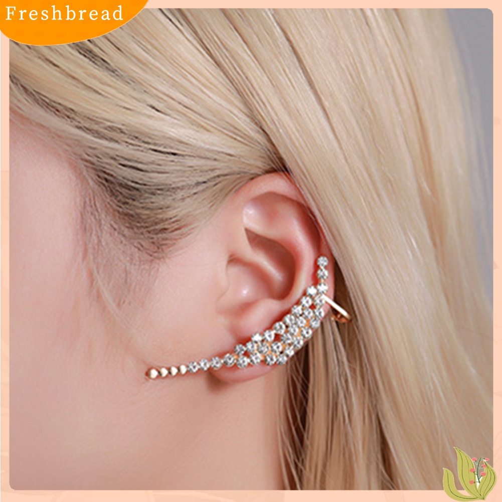 Fresh| 1pc Anting Klip Telinga Wanita Model Bunga Butterfly Helix Hias Berlian Imitasi