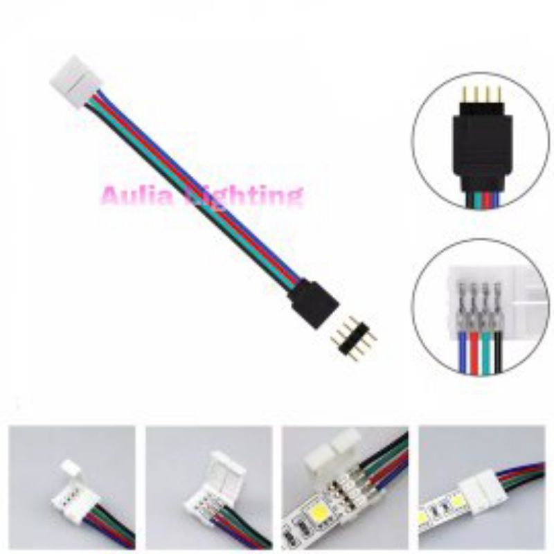 Kabel Ledstrip  Jepit 2 Sisi LED Strip RGB 3528/5050 ke kepala rgb 4 Pin Sambungan Led Strip