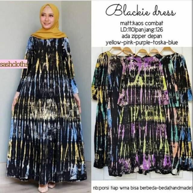 Gamis maxy akhwat hitam bahan kaos kombed