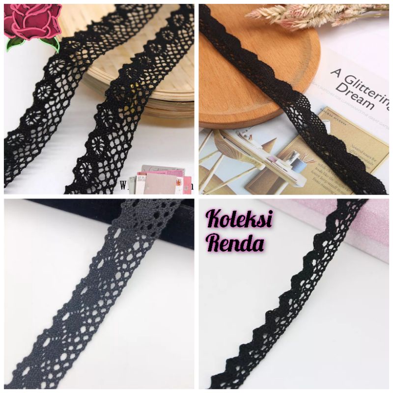 ( per roll 10yard) renda rajut hitam, renda kait hitam