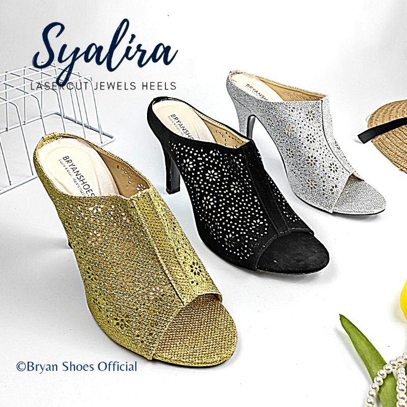 Bryan Syalira Heels Glittar Lasercut Press Permata Pesta Sepatu Hak Peep Toes Tinggi 9cm Glamour