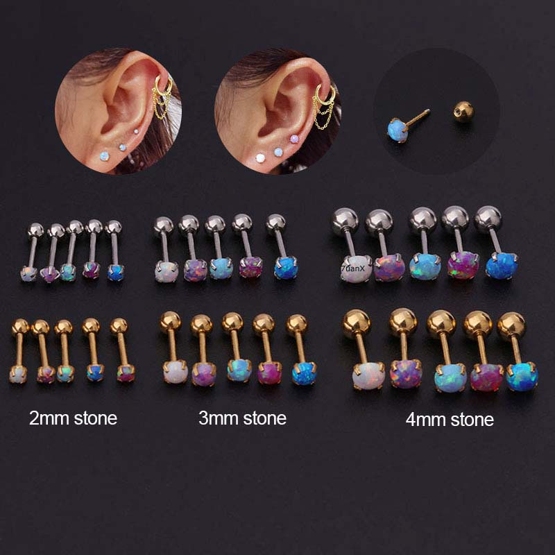 1 Piece Stainless Steel with Opal Helix Cartilage Earrings Tragus Rook Piercing 20 Gauge