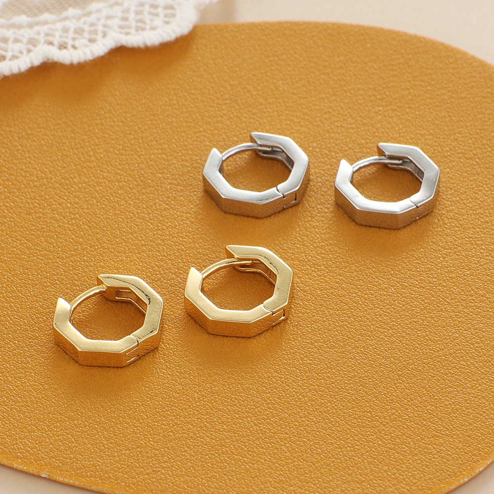 Anting Tindik Telinga Bentuk Bulat Geometris Warna Emas Untuk Pria Dan Wanita