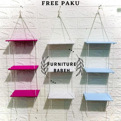 Furniture Rak gantung  minimalis susun 3 kekinian/hambalan gantung tali sudah terpasang/rak gantung serbaguna/tempat penyimpan barang/rak bumbu rak palinglaris dan termurah