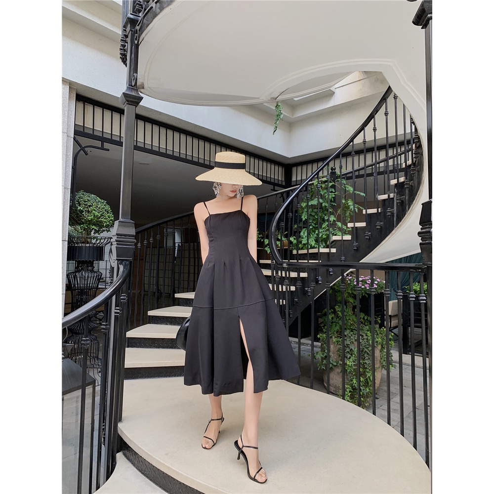#Sisjuly# Baru Musim Semi dan Musim Panas Bahasa Perancis Hepburn Gaya Gaun Hitam Rasa Desain Ceruk Hitam Kami
