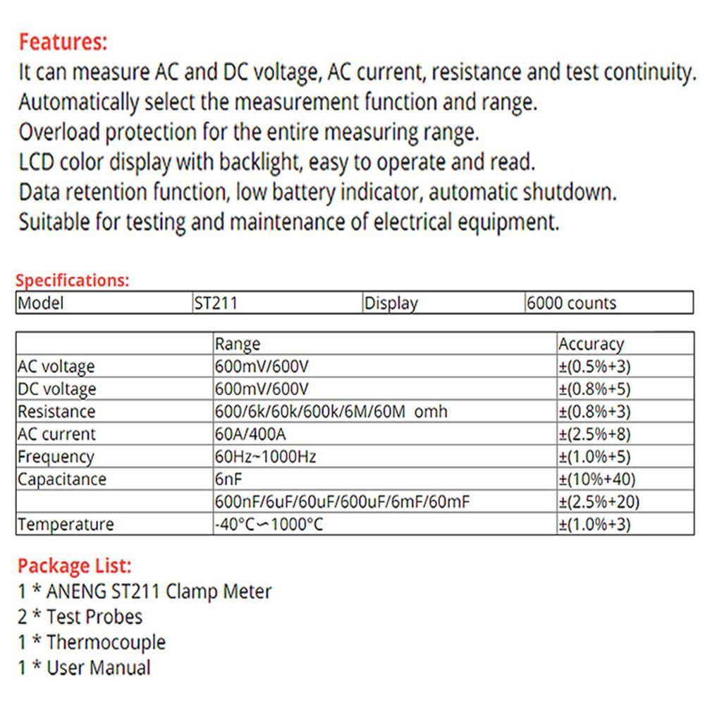 Solighter Digital Clamp Meter Data Show 6000hitan Layar Warna Besar Ampli Mobil Hz NCV Ohm Test Ammeter