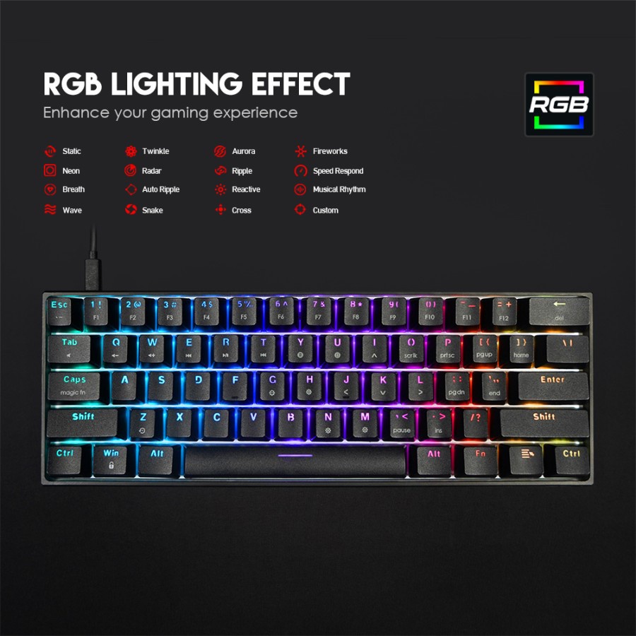 Keyboard Fantech MK857 MAXFIT61 60% RGB - Mechanical Gaming Keyboard