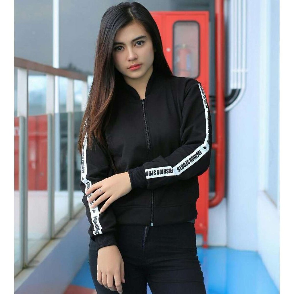 Jaket Bomber Crop Sport Fashion Wanita