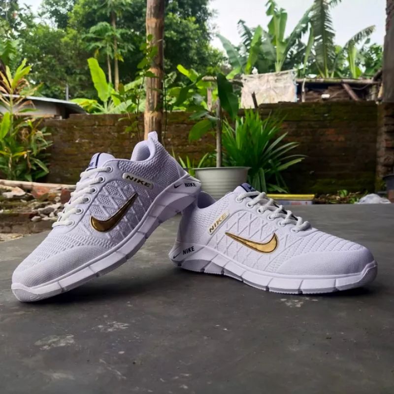 Sepatu Sneakers E1 Series warna putih gold Pria Wanita// sepatu sport/ sepatu Running/ sepatu flat/ sepatu murah/ sepatu sekolah/ sepatu kasual/ import original