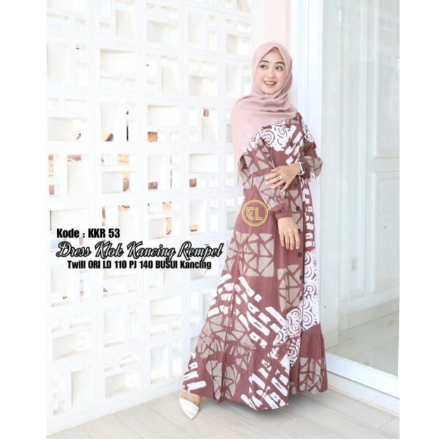 motif terbaru gamis twill ori batik elzhaf KKR 53