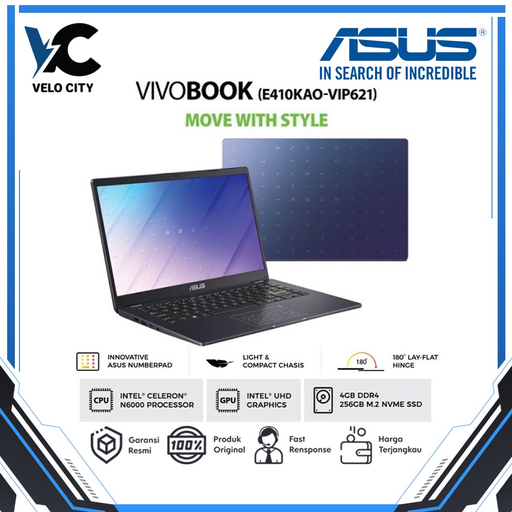 ASUS VivoBook E410KAO-VIPS621 - Peacock Blue Garansi Resmi