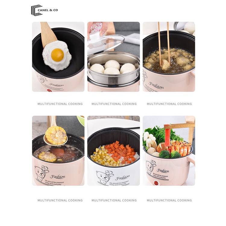 CANEL &amp; CO Panci Listrik Multifungsi 450 Watt Goreng Kukus  Multifunctional Electric Frying Pan Panci Listrik Lapisan Teflon/Panci Listrik Multifungsi Free Kukusan / Steamer  Lapis Keramik Teflon