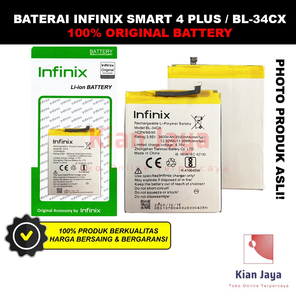 Baterai Infinix Smart 4 Plus BL-34CX Batre Batrai Battery Hp BL34CX Original