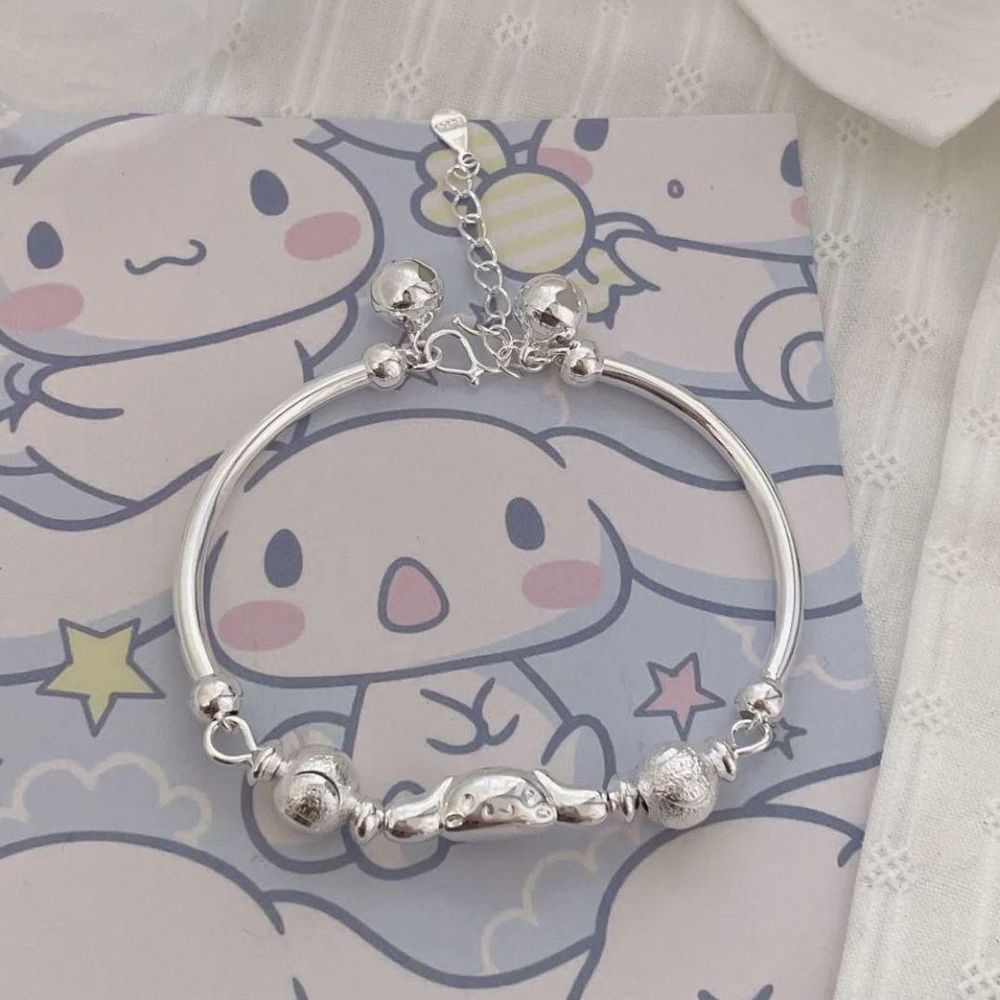 Gelang Desain Kartun Mymelody Kuromi Cinnamoroll Warna Silver Untuk Wanita