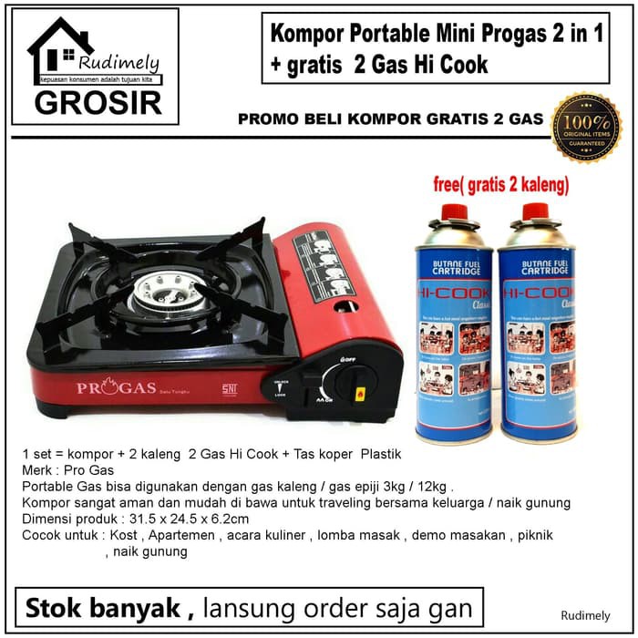 Kompor Portable Gas kaleng / gas epiji Mini Progas 2 in 1 +2 Kaleng