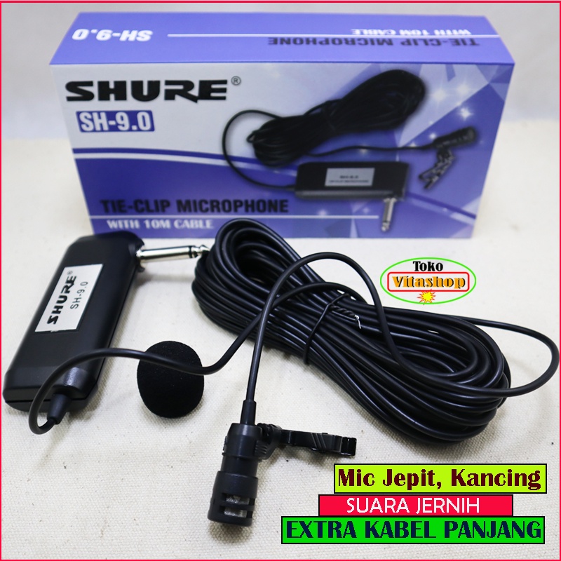 MIC CLIP ON SHURE SH-9.0 MICROPHONE KANCING JEPIT MIK KABEL PANJANG