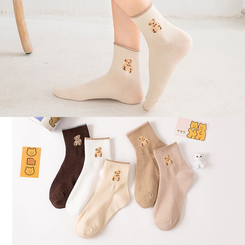 [COD] Kaos KaKi Wanita Import Fashion Motif Beruang coklat Cute Lucu Kaos Kaki Panjang Import