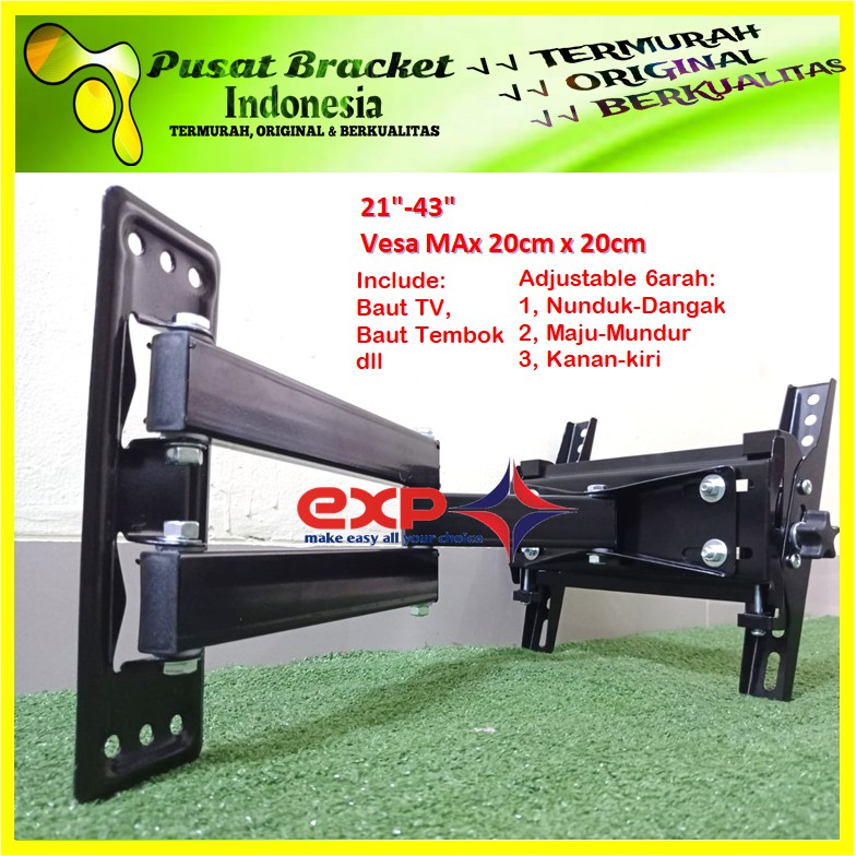 TERLARIS NO #1 Bracket tv lengan 19 21 24 32 40 42 43 INCH Universal  14&quot; s/d 43&quot; 6 ARAH PERGERAKAN Super PREMIUM QUality