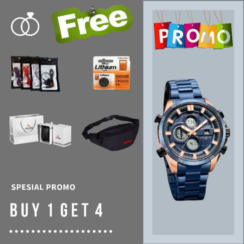 BELLEDA Jam tangan pria anti air BD9130 IP Rantai  BUY 1 GET 4