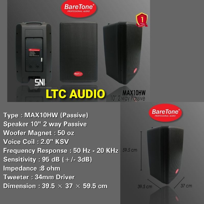 SPEAKER PASIF BARETONE MAX-10HW / BARETONE MAX 10HW 10 INC ORIGINAL