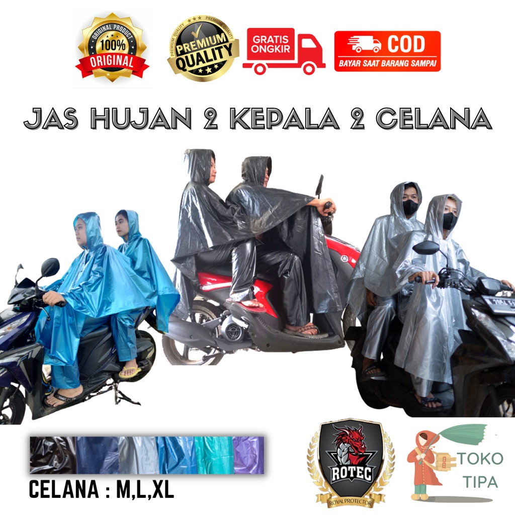 JAS HUJAN PONCO 2 KEPALA 2  ROTEC KELELAWAR CELANA STANDAR, JUMBO, EXTRA JUMBO