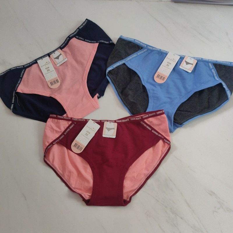 3 pcs hanya 35 ribu Celana Dalam Wanita Young Hearts Katun Dewasa Remaja