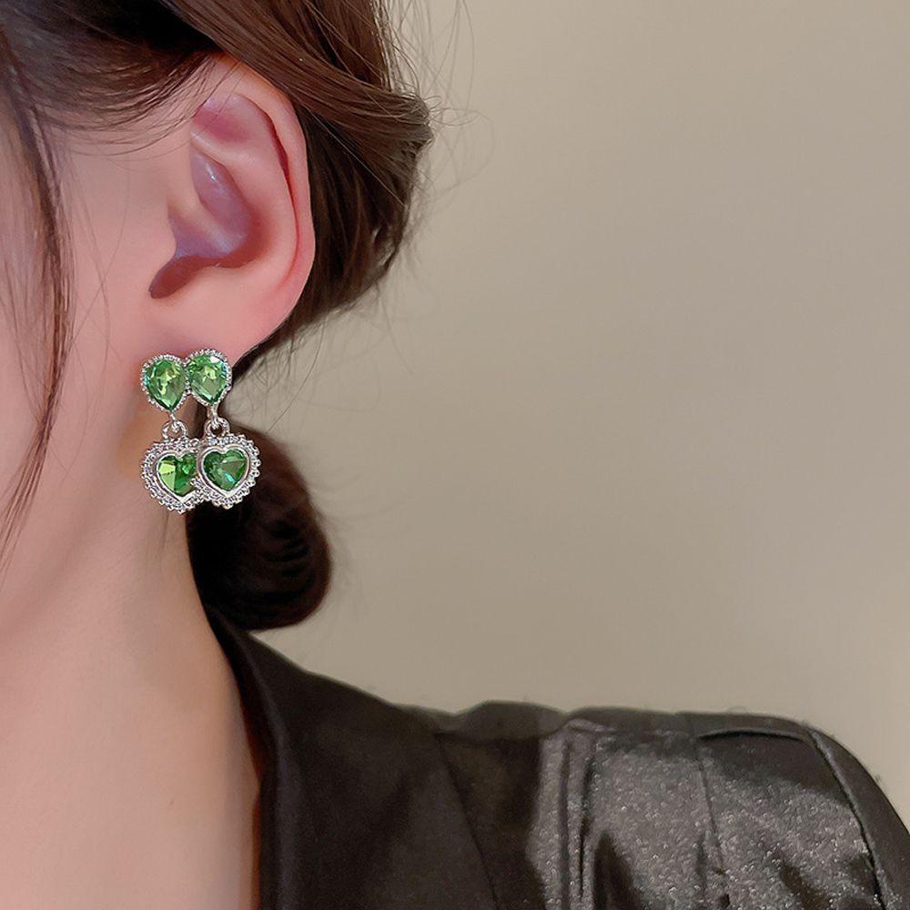 Mxbeauty Wanita Drop Earrings Pesta Vintage Tetesan Air Ganda Hati Berlian Imitasi Temperamen Menjuntai Anting-Anting