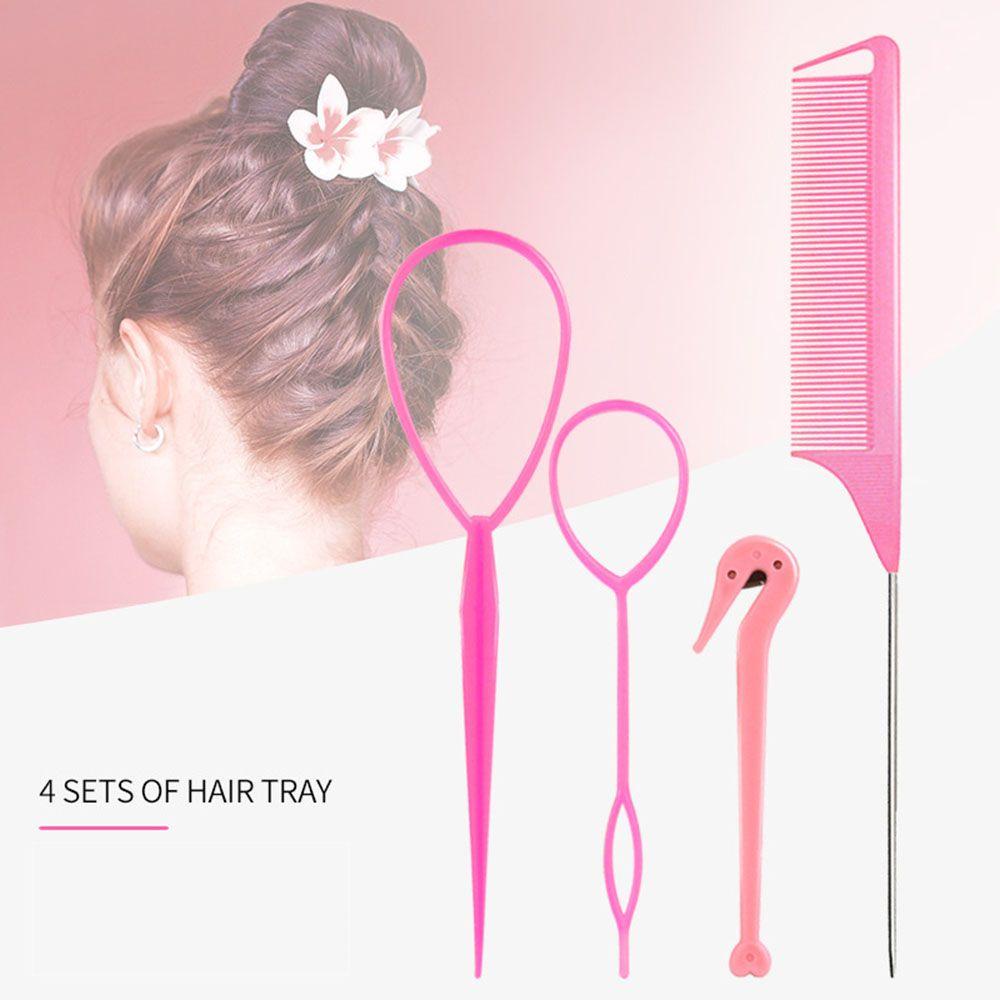 Augustina Set Styling Rambut Tarik Melalui Merah Muda Solid Elastis Profesional Hiasan Kepala French Braid Tool Aksesoris Rambut Malas Mengepang Alat Topsy Hair Tail