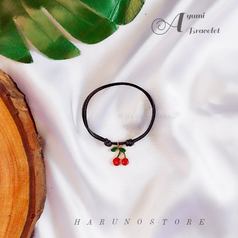 Ayumi Bracelet / Gelang Tali / Gelang Buah Ceri / Cherry Bracelet / Gelang Tali Waterproof / Kpop / 