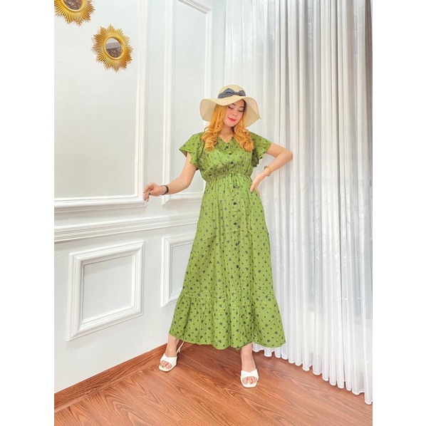 DASTER ANDIN ARAB || ELSA SERUT LOVE || RAYON SUPER GRADE A ORI MODEL KANCING DEPAN BUSUI & BUMIL LD 110-Ecer hijau