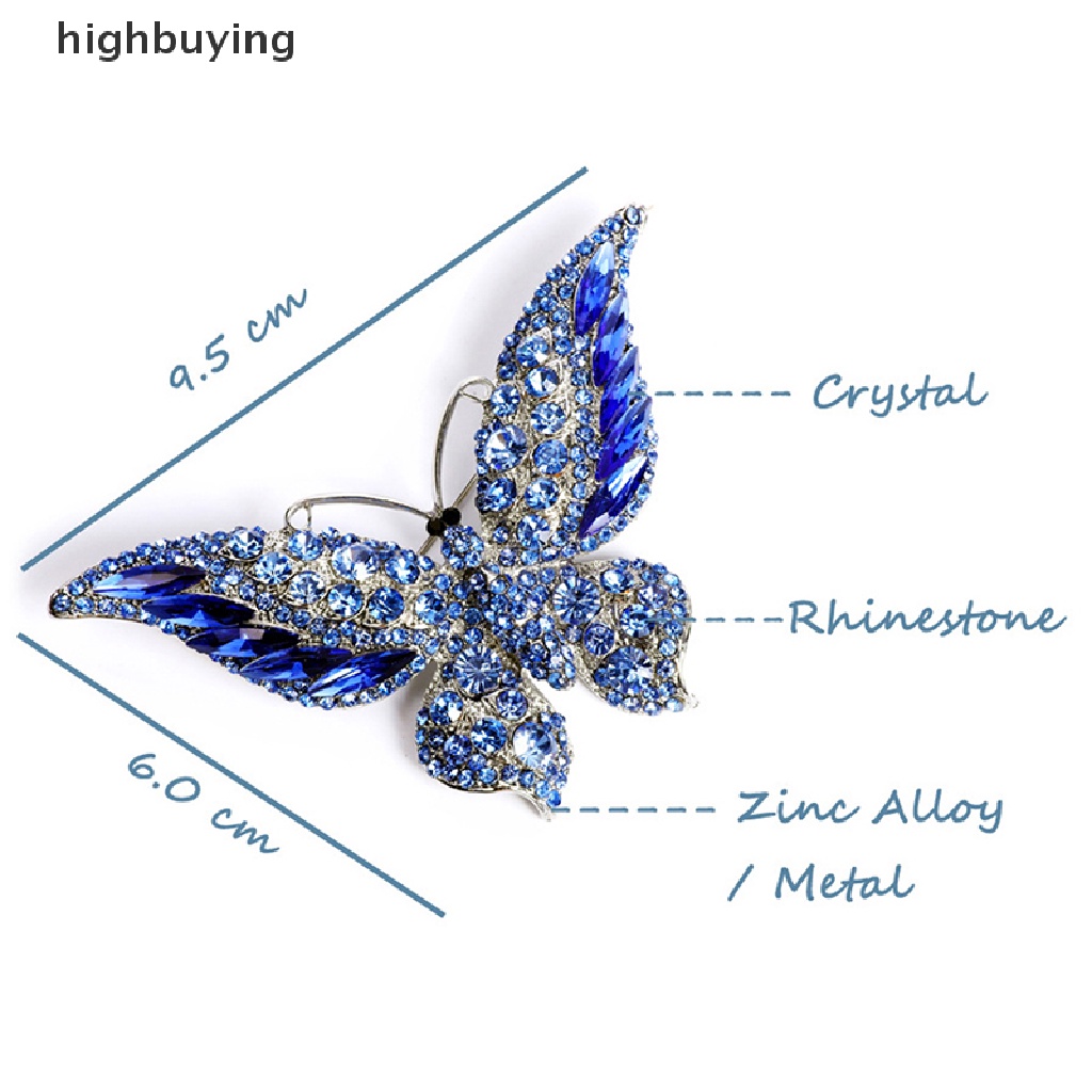 Hbid Bros Mewah Bentuk Kupu-Kupu Aksen Kristal + Berlian Imitasi Untuk Wanita
