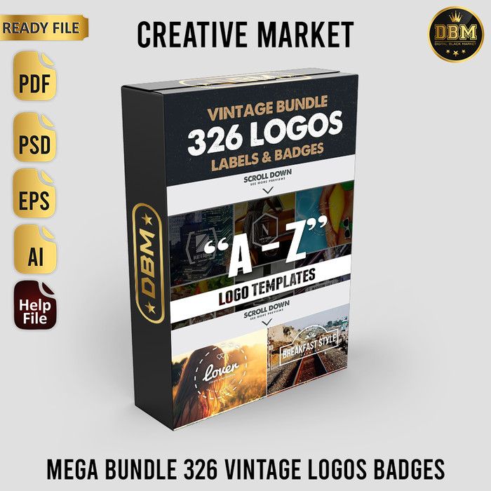 Mega Bundle 326 Vintage Logos Badges - Photoshop &amp; Illustrator