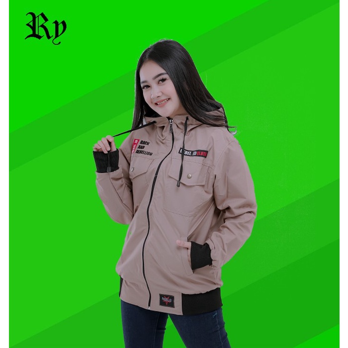 Jaket Wanita JAKET WANITA WATERPROOF SEMI PARKA CREAM ORIGINAL REBEL ID RY - M(K0J0) Jaket Wanita Je