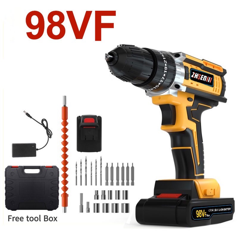 98VF Mesin Bor Cordless/Bor Baterai/ Bor Listrik/Beton Besi Kayu/Bor listrik daya tinggi/bor dampak/jaminan kualitas Garansi satu tahun