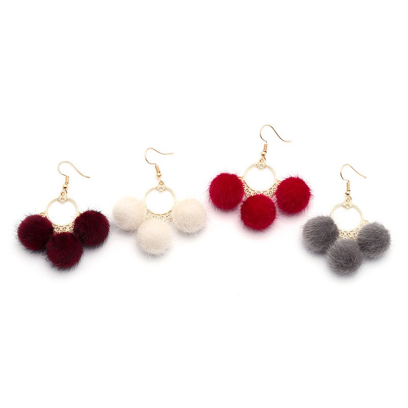 LRC Anting Gantung Fashion Pom Ball Decorated Earrings