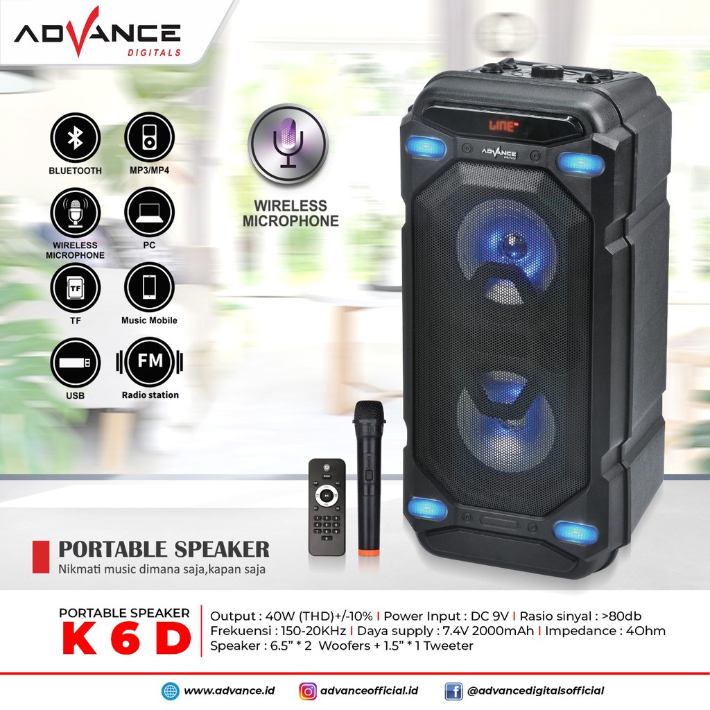 Speaker advance k6d / k 6 d meeting 6,5" inch double  speaker aktif