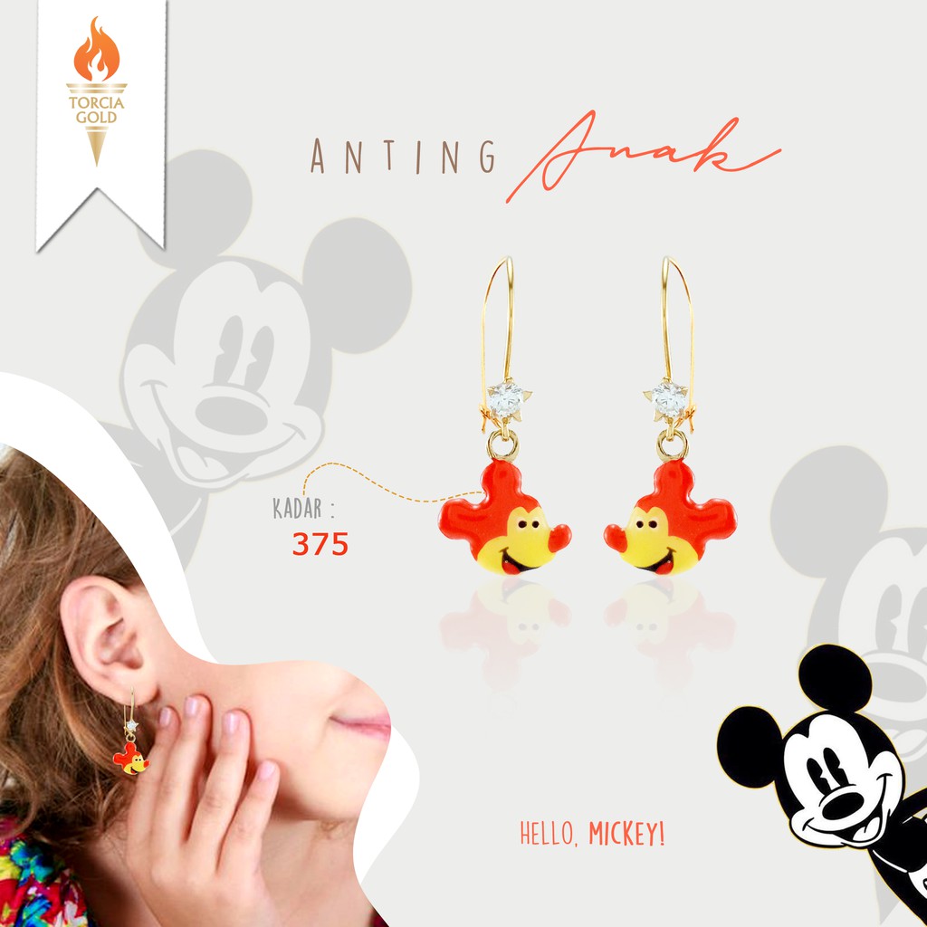 Anting Anak Emas Asli Mickey Merah Kadar 375 Torcia Gold
