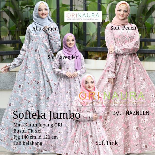 SOFTELA JUMBO dressgamis jumbo xxl ld 120 original gamis katun jepang motif bunga cantik ori NAURA