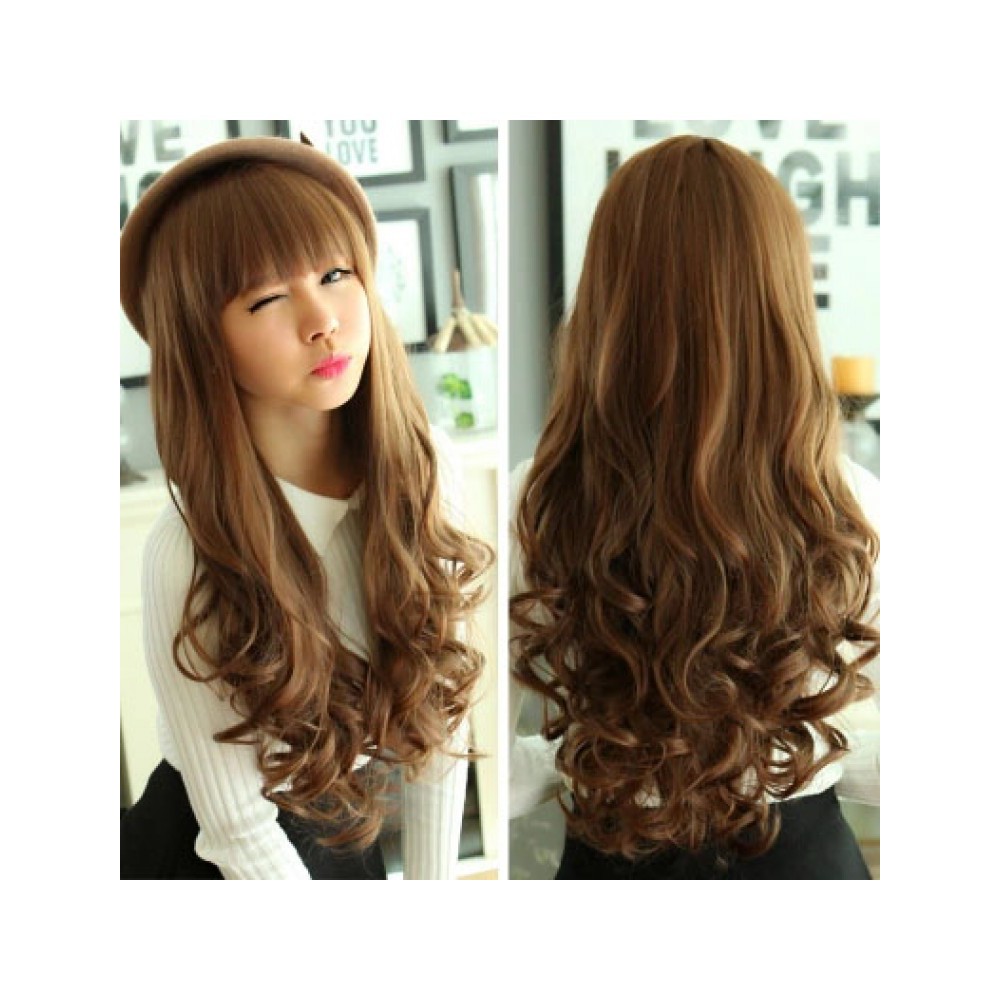 Wig Murah 4234 Rambut Palsu Bagus Panjang Curly Poni Light Brown Shopee Indonesia