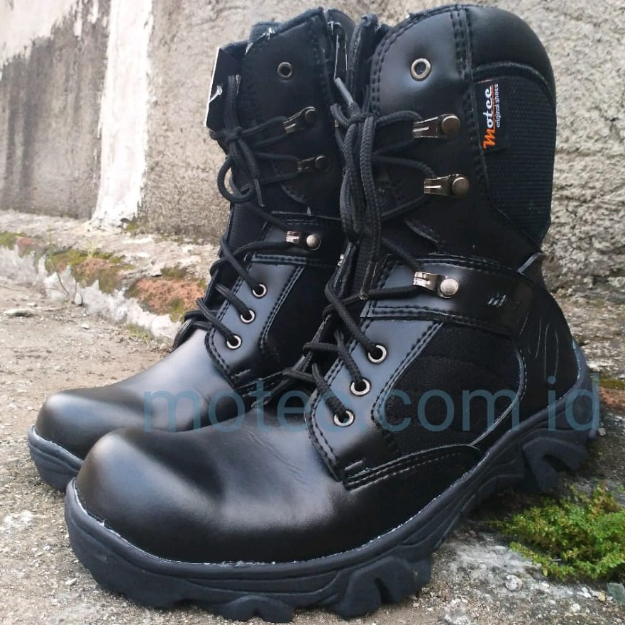 Sepatu PDL SAFETY UJUNG BESI Hitam Murah Tali Seleting Samping Tinggi Hitam 8inc