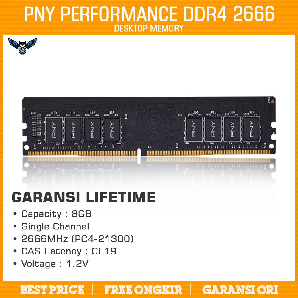 PNY DDR4 8GB 2666 MHz GARANSI LIFETIME LONGDIMM MEMORY RAM PC KOMPUTER