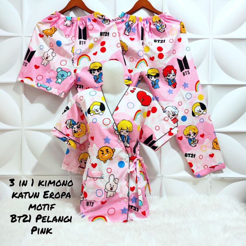 Piyama Kimono 3 in 1 dewasa Bermotif/karakter