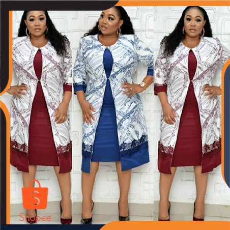 Jumbo Dress 2XL 6XL Afrika Plus Ukuran  Wanita TwoPiece Set Ibu Memakai Mantel Cetak Gaun Jx062