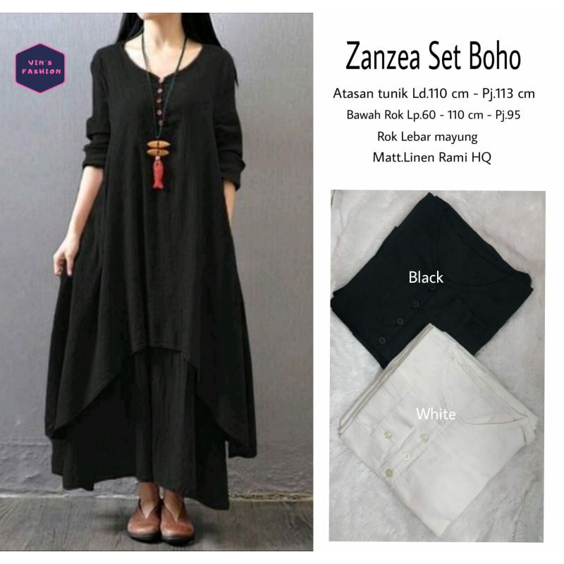 ZANZEA ONE SET LONG TUNIK BOHO LINEN RAMI ALLSIZE FIT TO XXL