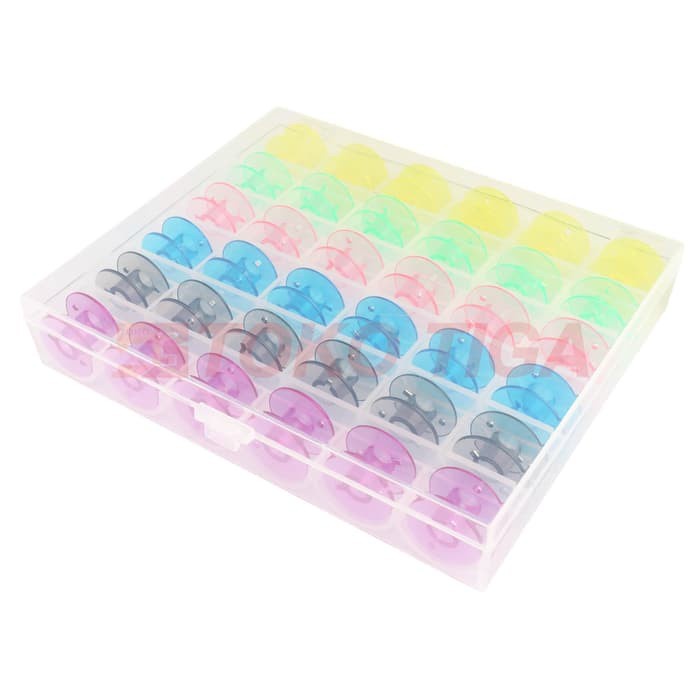 Bobbin / Spool / Spull Plastik Warna 25 pc + CASE (Mesin Jahit Portable)