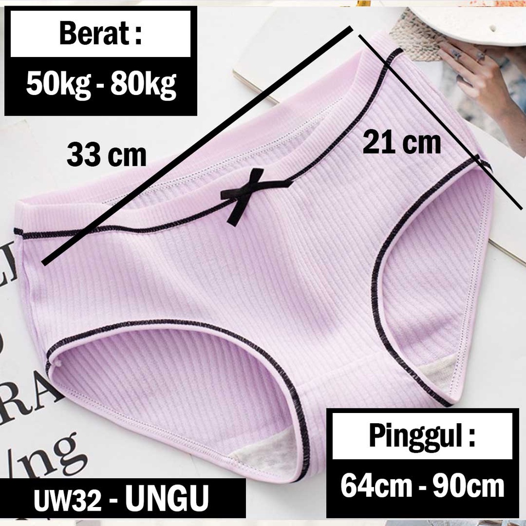 3SP | UW32 Celana Dalam Remaja Wanita Garis Polos Pita List Hitam Fashion Korea Import-Ungu