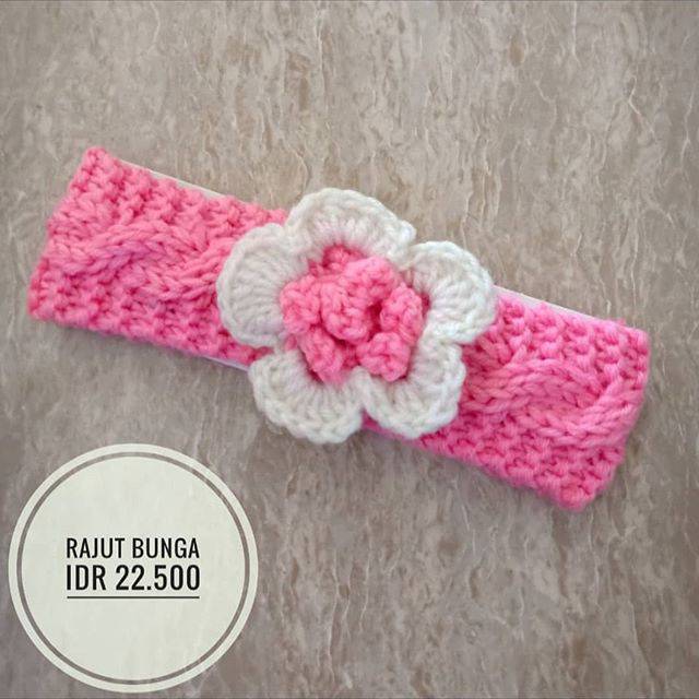 Bandana bando anak bahan rajut motif bunga